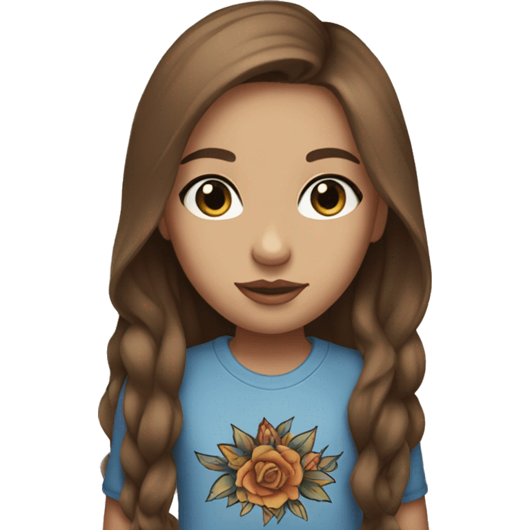 Girl with long brown hair, blue eyes, and tattoo sleeves emoji