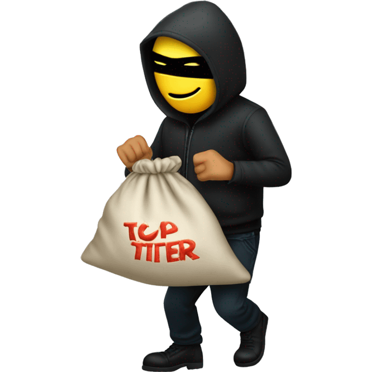 Thief stealing a bag of money that has the word Toptier embroidered on it emoji