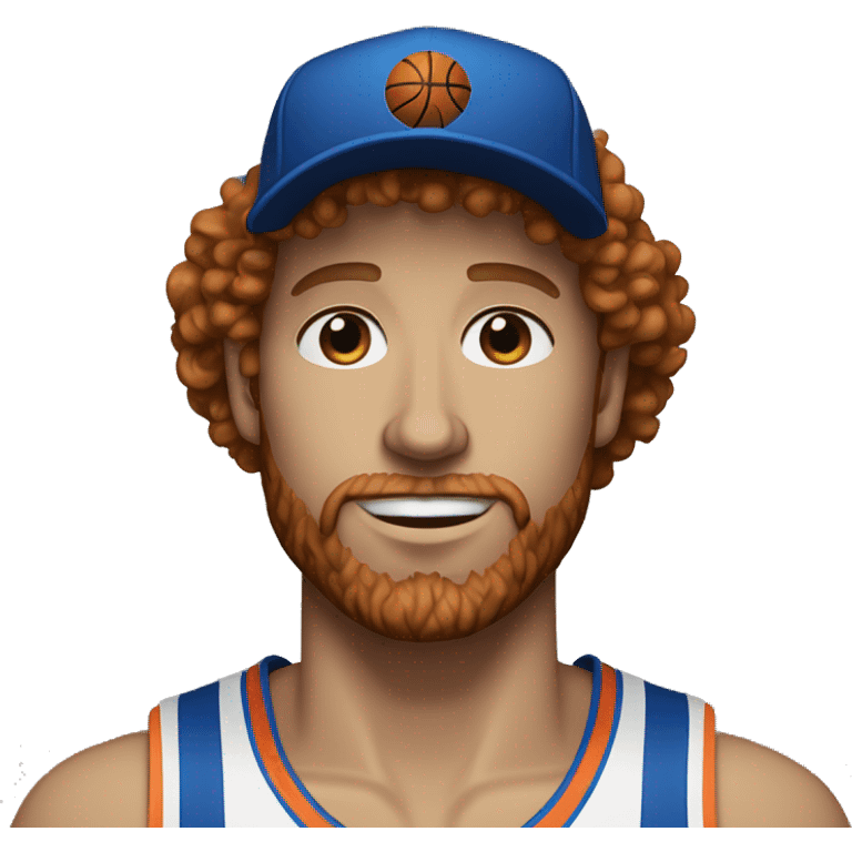 35 year old, male, short curly red hair, pale complexion, beard, blue eyes, basketball hat emoji