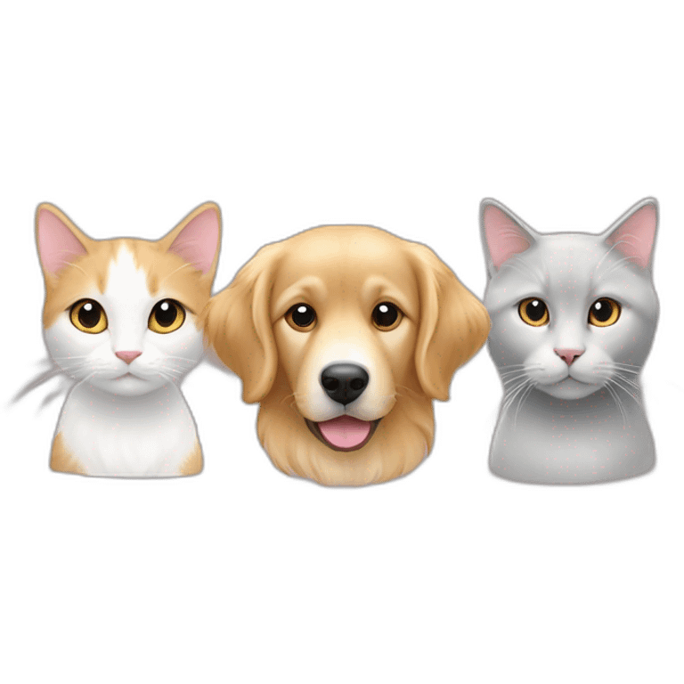 A Golden retriever, a white cat, and a gray cat in a red heart emoji