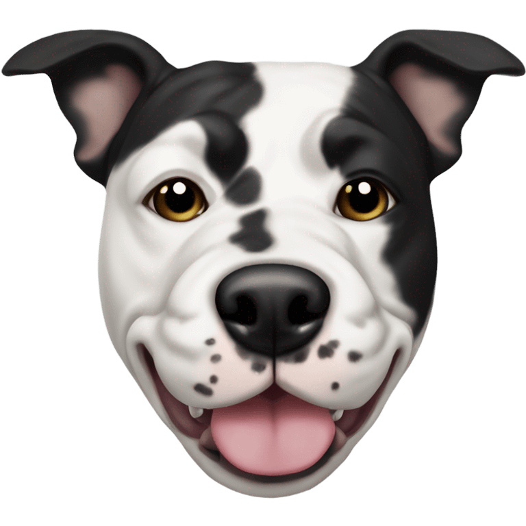 White stafford shire bull terrier with a black nose, a black muzzle and black specks on his ears emoji