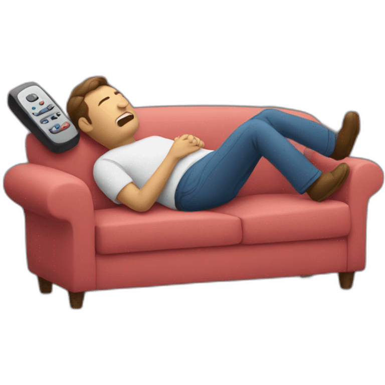 man falling asleep on a sofa with the remote control in his hand emoji