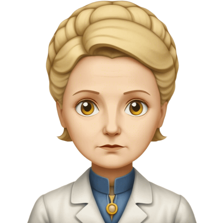 Cinematic Realistic Marie Curie Portrait Emoji, depicted as a pioneering scientist with a determined gaze in period attire, rendered with detailed textures and soft intellectual lighting that captures her groundbreaking legacy. emoji