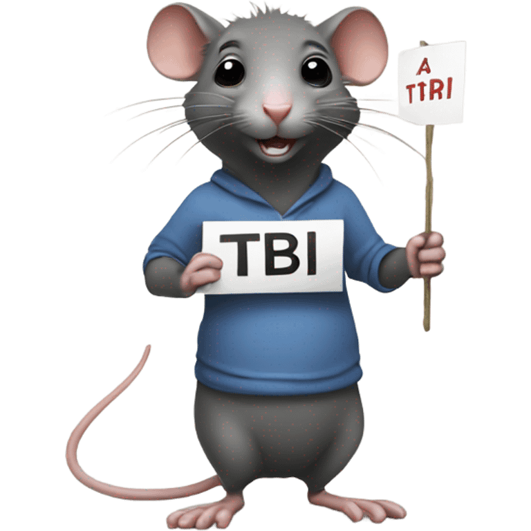 A rat holds a sign with the inscription "TbI" emoji