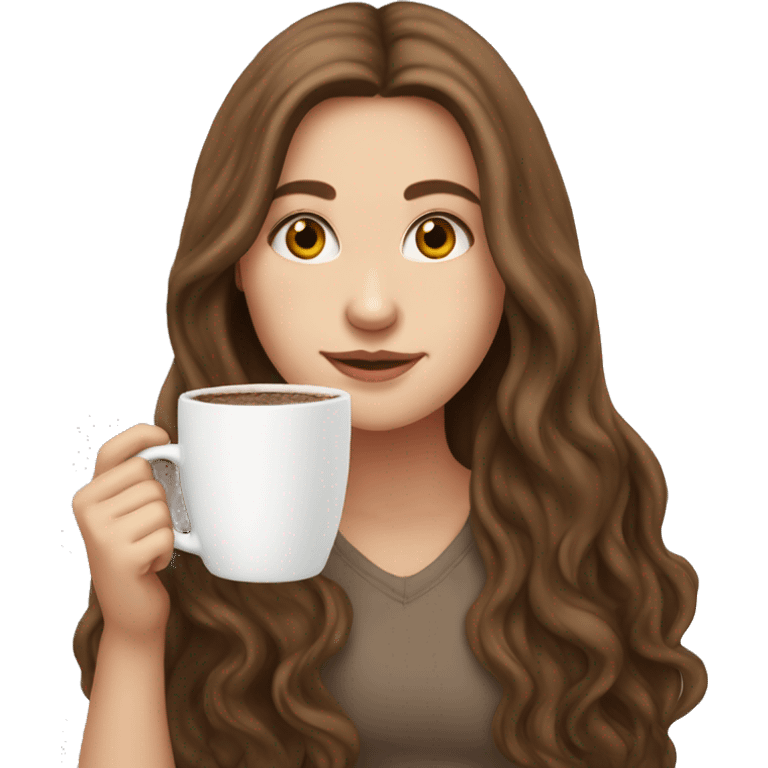 white girl with brown long hair and hot choco emoji