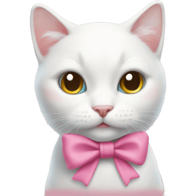 White cat with a pink bow emoji