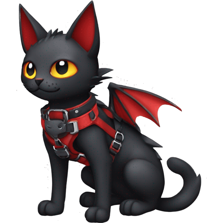 cool edgy kawaii black punk red fantasy nargacuga-bat-cat-Fakemon collar harness full body emoji