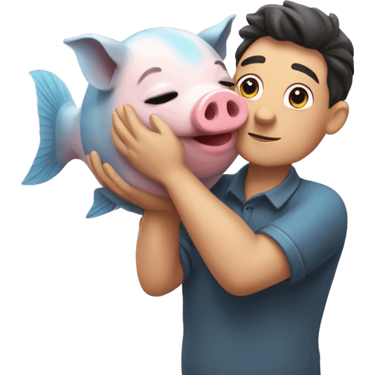 pig hugs fish emoji