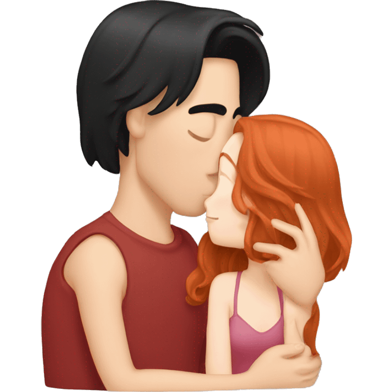 redhead kissing her boyfriend with black Hair emoji