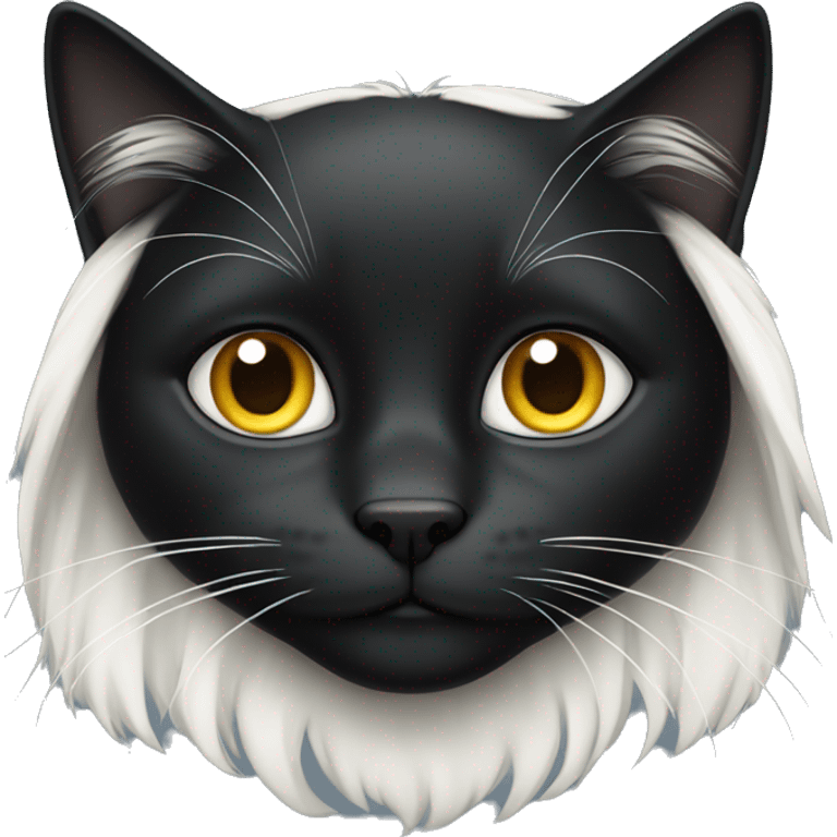 black cat long-haired with half white head emoji