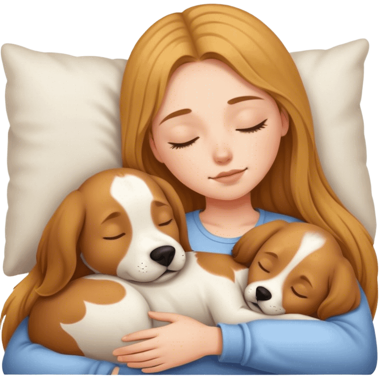 Blind hair girl sleeping with a dog emoji