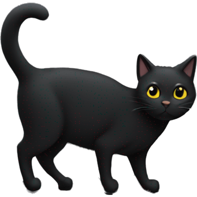 A black cat standing in a fence in front of the moon emoji