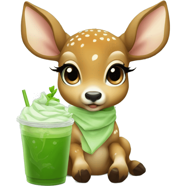 baby deer drinking iced matcha latte  emoji