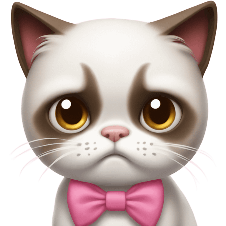 Grumpy cat with cute bow pink emoji