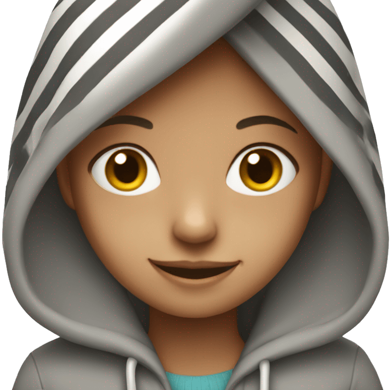 smiling girl with striped hoodie emoji