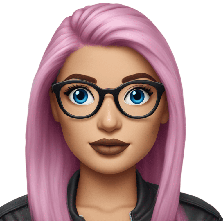 Photo Realistic kylie jenner stylish pink hair BLUE eyes and glasses  emoji