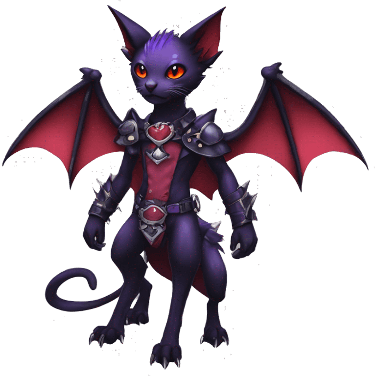 cool cute pretty black punk red Purple ethereal fantasy nargacuga-bat-cat-Fakemon spiked collar harness full body emoji