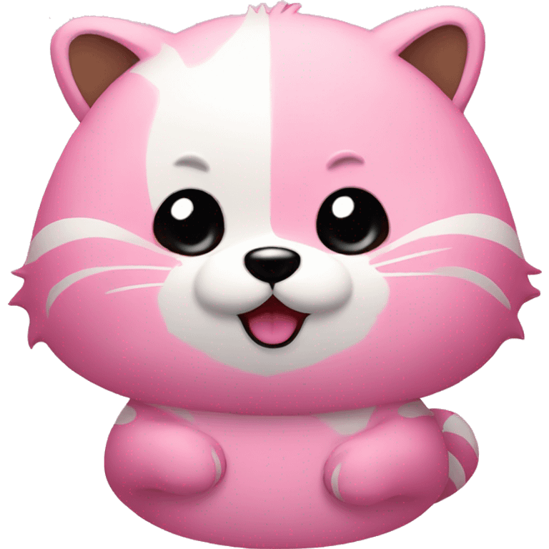 The round face and pink raccoon, Sanrio. The eyes are round emoji