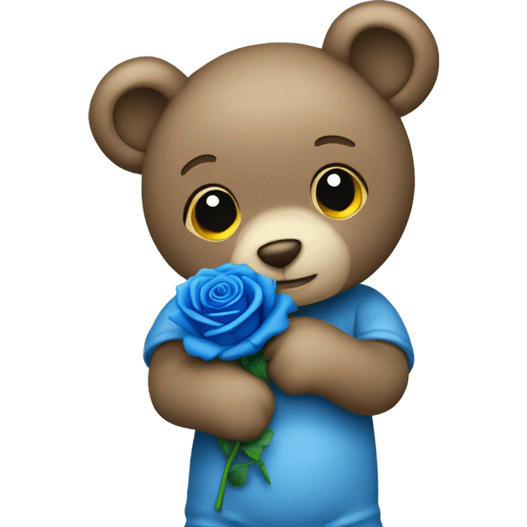 Blue teddy bear holding ￼blue rose emoji