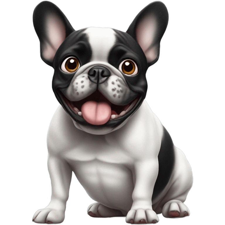 Black and white french bulldog letting out a stinky fart and scaring people around him emoji