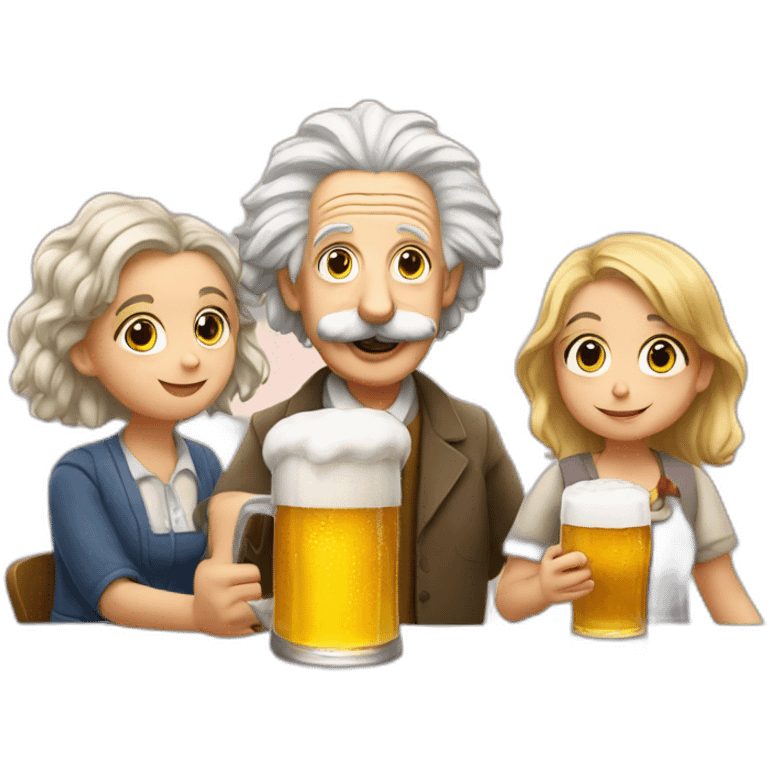 Einstein drinking beer with two girls emoji