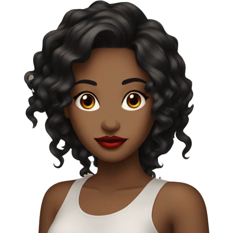 pretty-messybunblackhair-carameltone-woman-red-lips- emoji