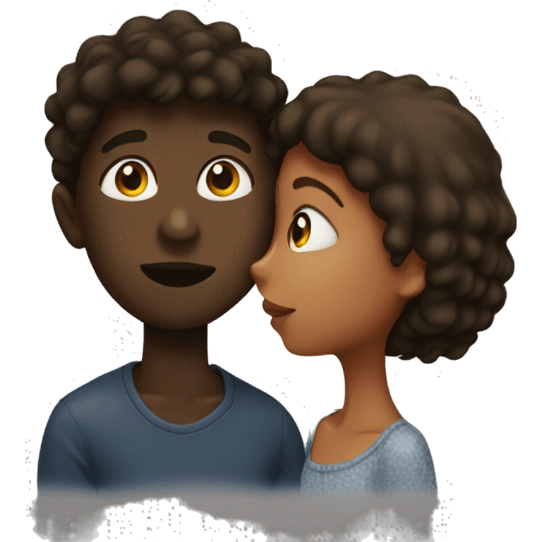 Black boy with brown girl kissing emoji