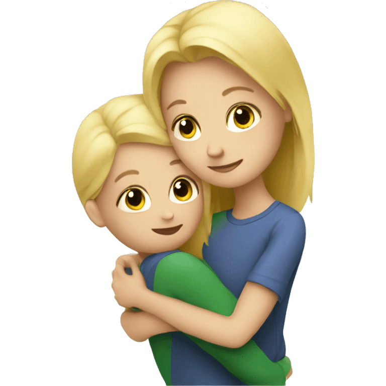 blonde woman hugging child emoji