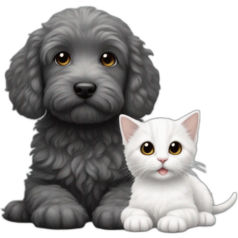 White grey kitten with black labradoodle emoji