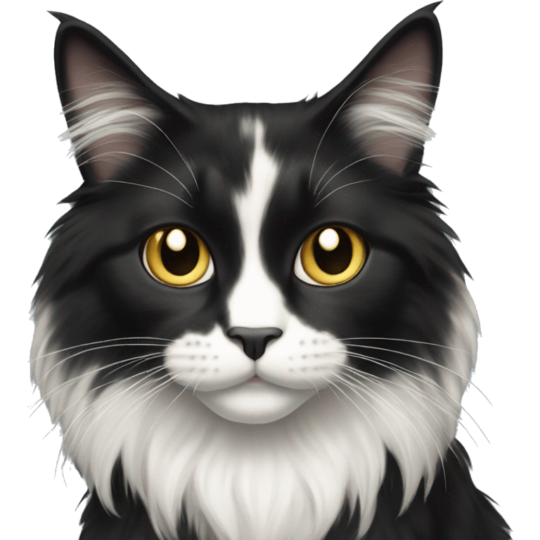 long haired cat black with white spot emoji