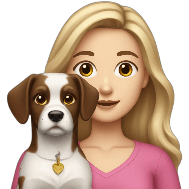 brunette white Girl with a russell dog emoji