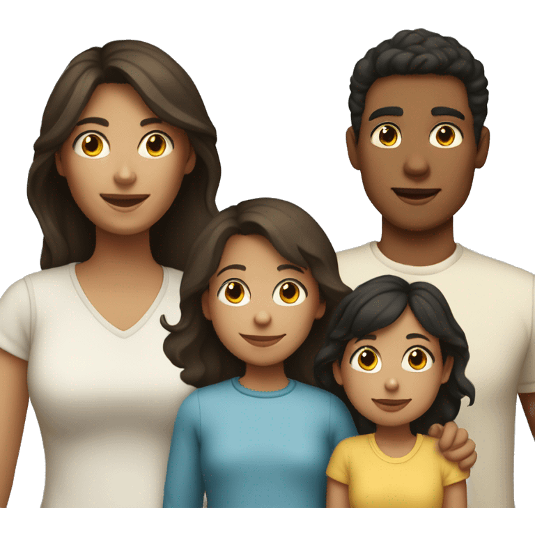 a mom with dark hair and light skin with her children (a boy with light skin and dark hair and a girl with light skin and  emoji