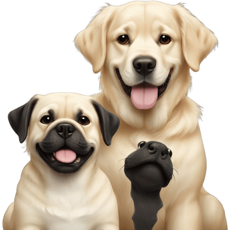 English cream golden retriever and a black frenchie as best friends emoji