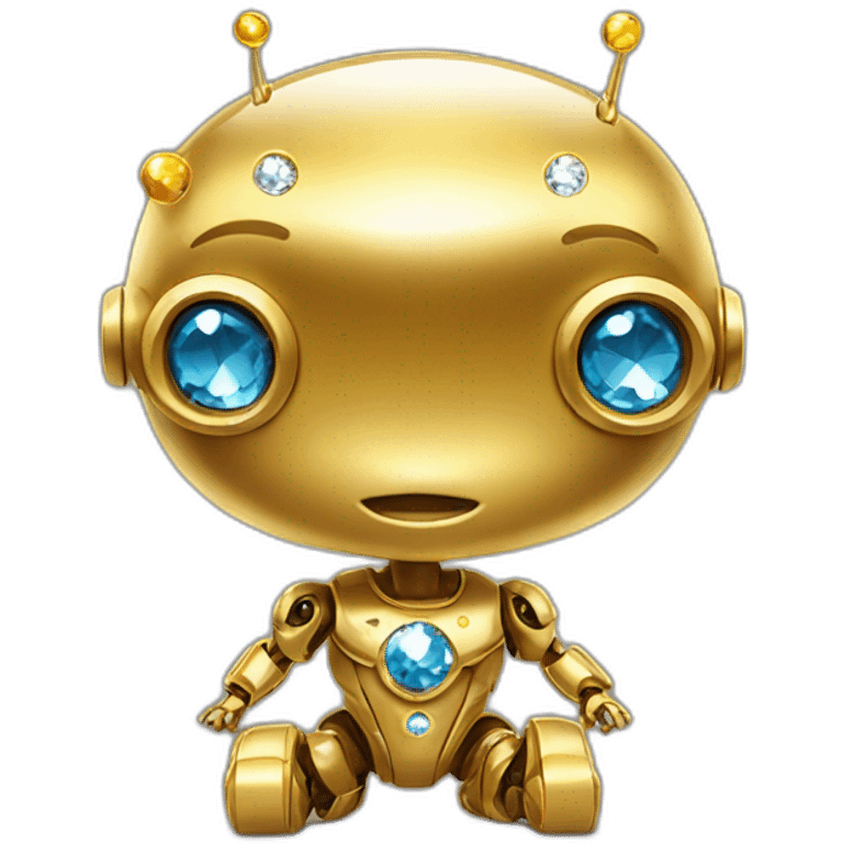 a golden baby robot with diamons emoji