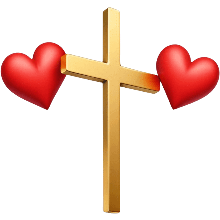 Two red  hearts connected by one simple gold cross  emoji