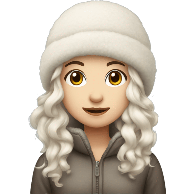 Fluffy cozy winter hat white brunette haired girl emoji