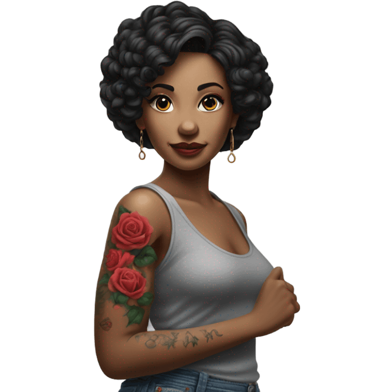 Hyper Realistic beautiful woman with a small rose tattoo emoji