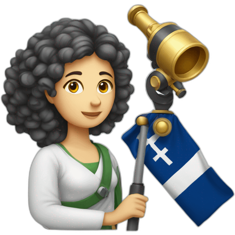 Woman with greek flag and astronomy telescope emoji