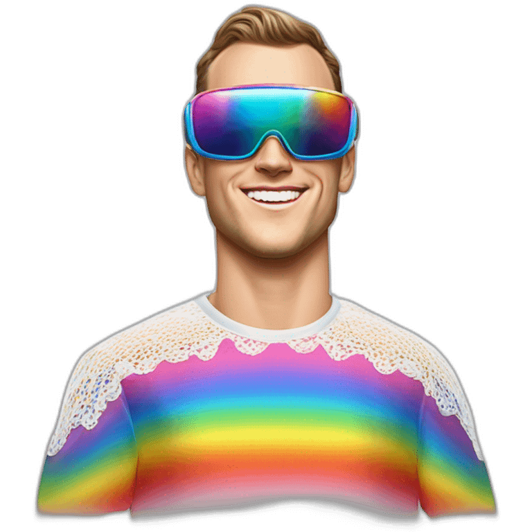 Fancy disco Jonathan Toews wearing rainbow lace shirt and wearing VR glasses and eating a moon pie emoji