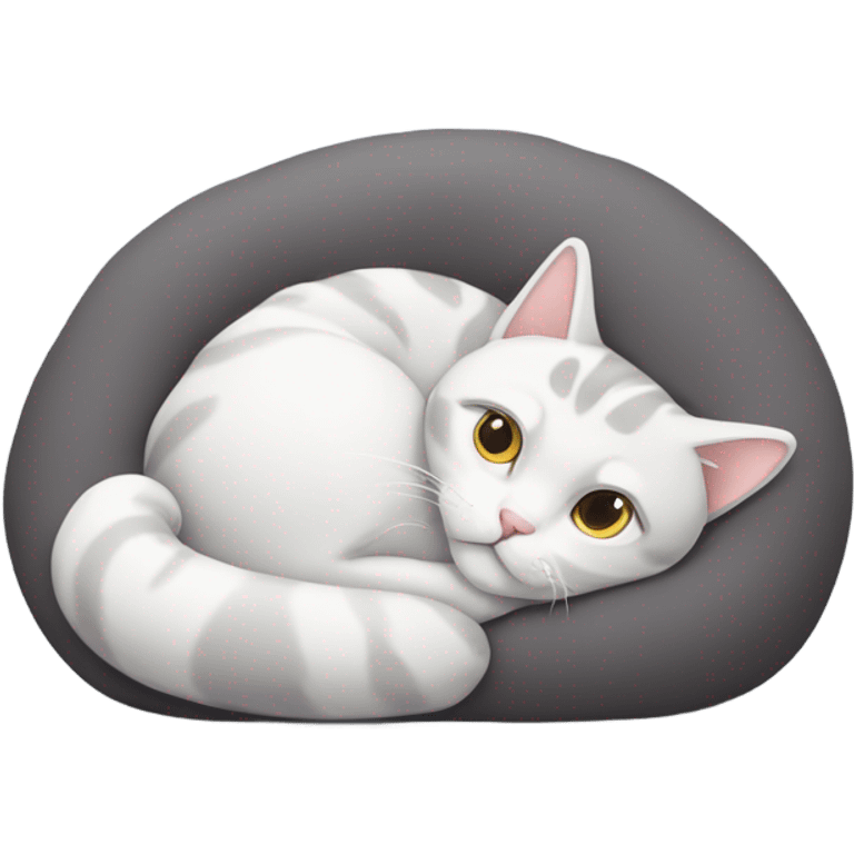 Gray and white cat curled up emoji