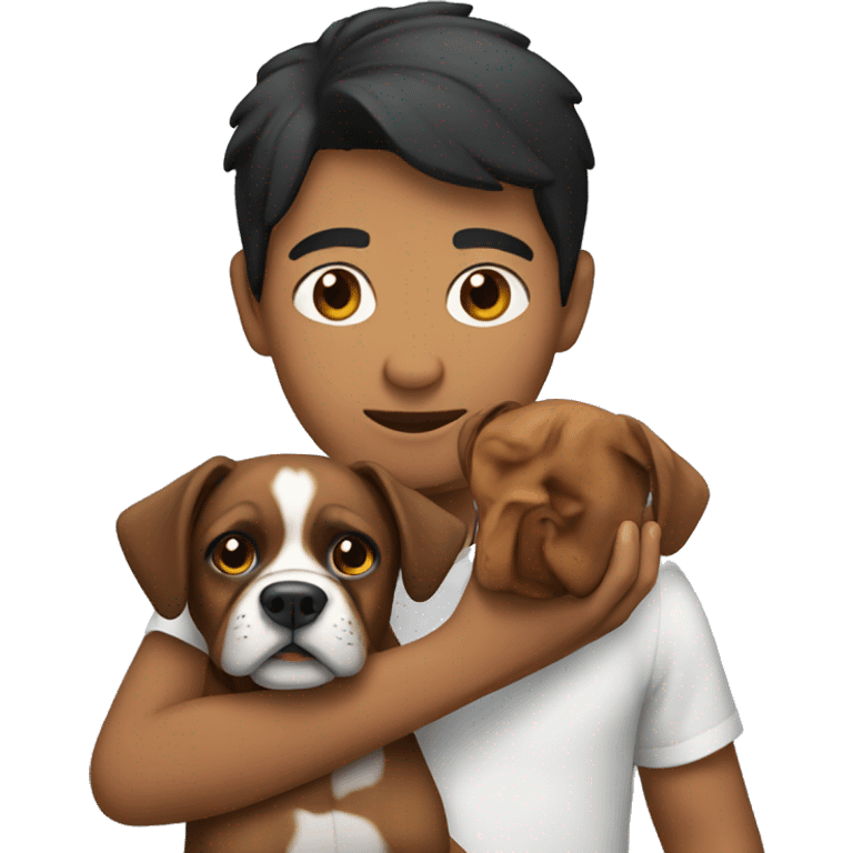 mexican boy holding boxer dog emoji