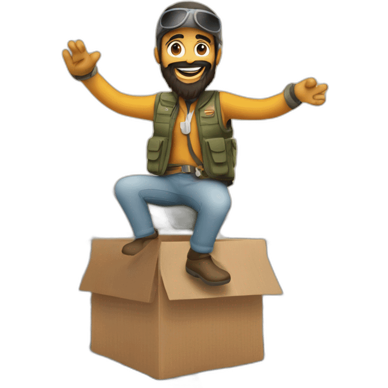 arab with a beard in a squared cardboard vest dancing on top of a plane emoji