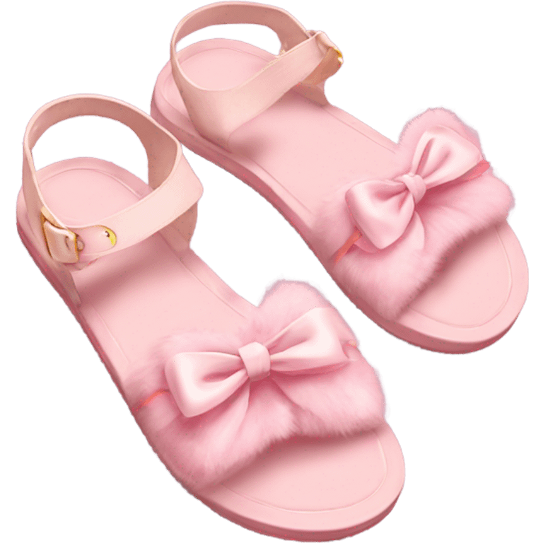 cute soft pink sandals with ribbons and fur emoji