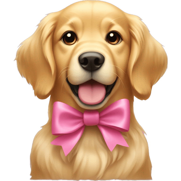 Golden retriever with a pink bow emoji