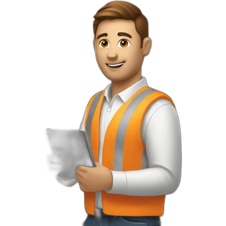 telecom technician in an orange vest and with a fiber in one hand emoji