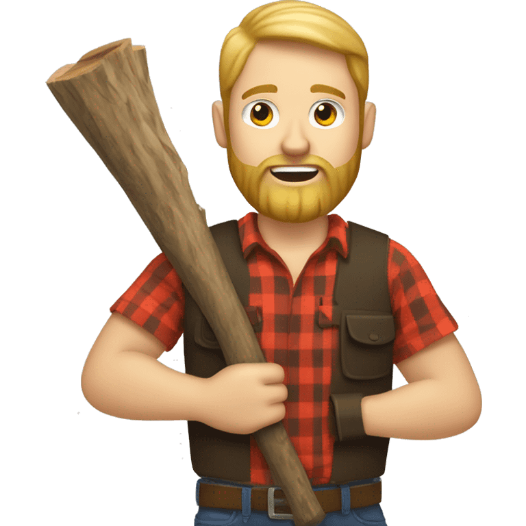 white man lumberjack with beard blond hair chopping firewood emoji