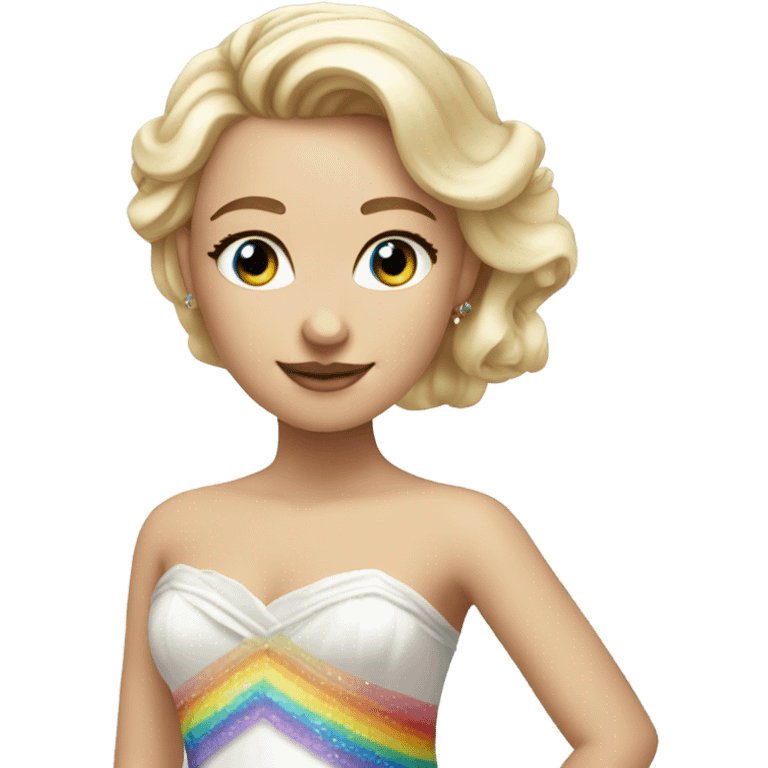 Beautiful blond girl with blue eyes and rainbowed wedding dress emoji