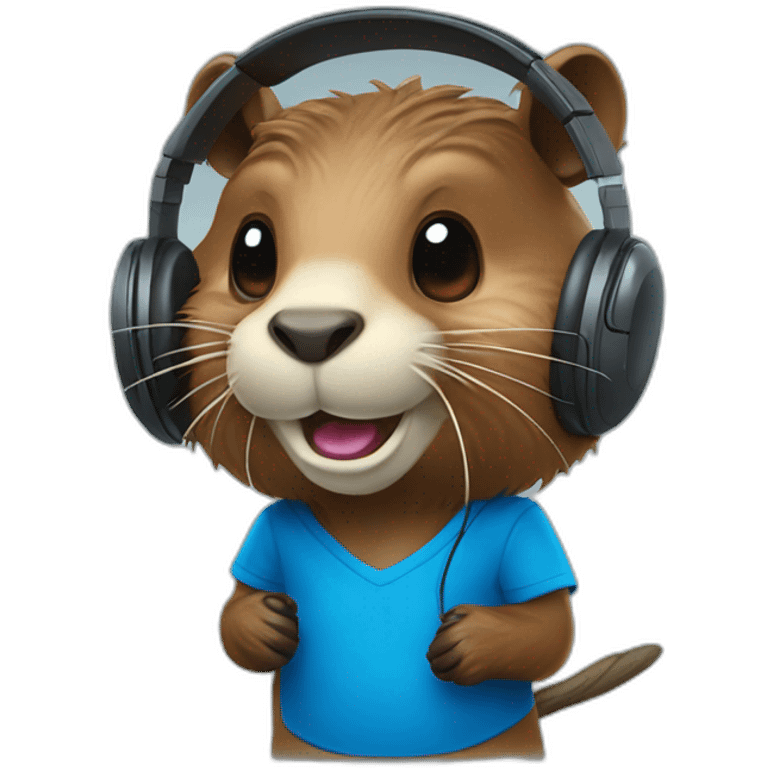 beaver with headphones, two longs teeths and blue jersey emoji