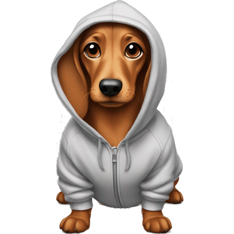 A wiener dog wearing a hoodie emoji