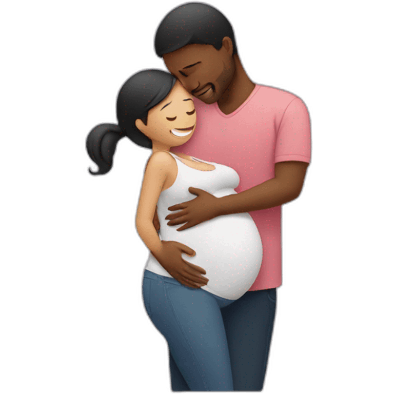 Man hugging pregnant woman emoji